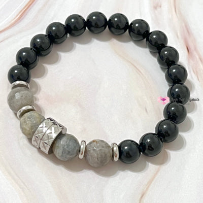 Protection Crystal Remedy Bracelet For Men (Premium Series) Black Tourmaline Labradorite Stainless