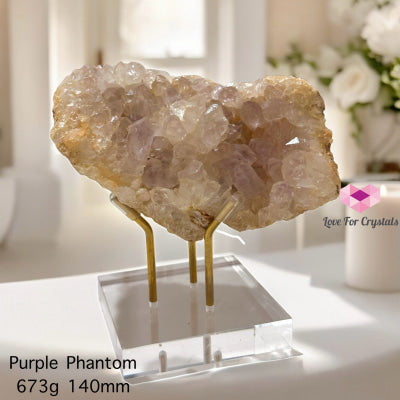 Purple Phantom Quartz Cluster (Brazil) 673G 140Mm With Stand Raw Crystal