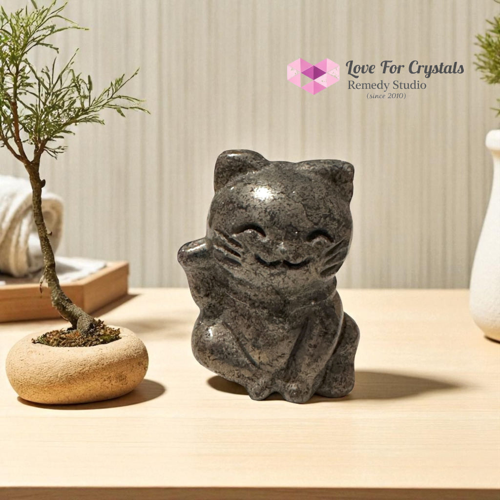 Pyrite Money Cat 55mm (Lightline Essentials) Encoded for Wealth Magnetism Random Piece Pyrite