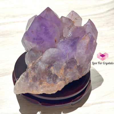 Raw Amethyst Cluster on Rotating Wooden Stand 5.5kgs (Brazil) 5.5kgs Amethyst