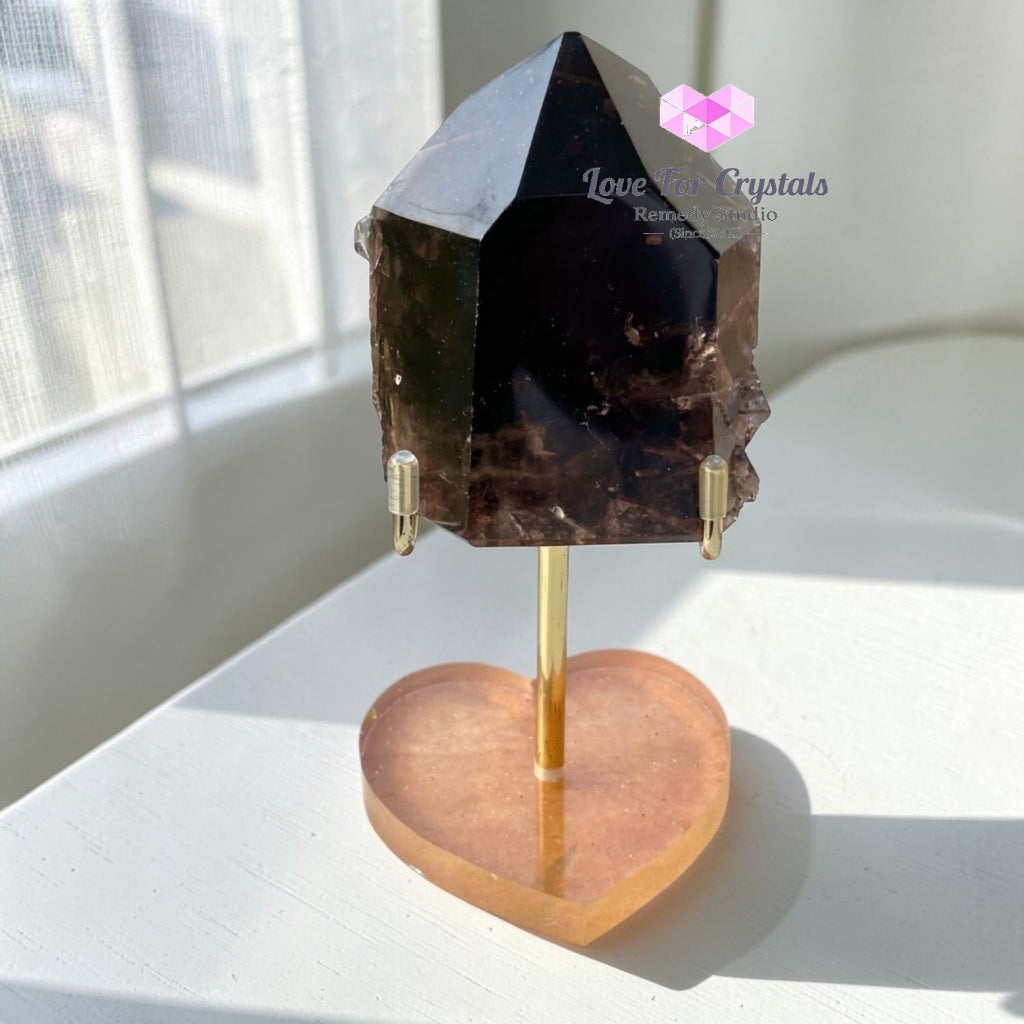 Red Epidote in Smoky Quartz Half Polished Point (VERY RARE) 410g - 410g - Smoky quartz