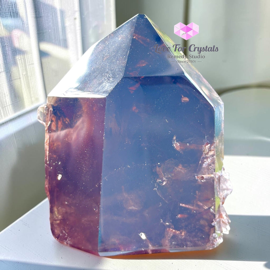Red Epidote in Smoky Quartz Half Polished Point (VERY RARE) 410g - 410g - Smoky quartz