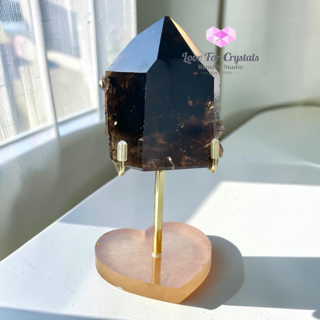 Red Epidote in Smoky Quartz Half Polished Point (VERY RARE) 410g - 410g - Smoky quartz