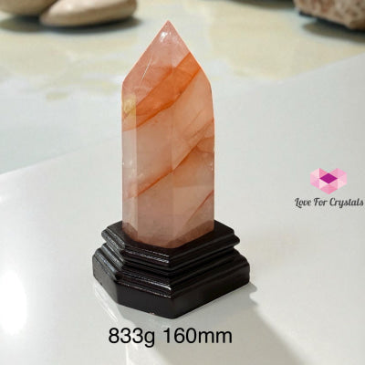 Red Fire Quartz Anchor Pointer with Wooden Stand 833g 160mm Fire quartz