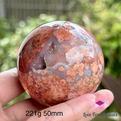 Red Flower Agate Sphere With Wooden Stand (Rare!) Madagascar 221G 50Mm