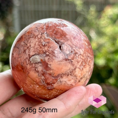 Red Flower Agate Sphere With Wooden Stand (Rare!) Madagascar 245G 50Mm