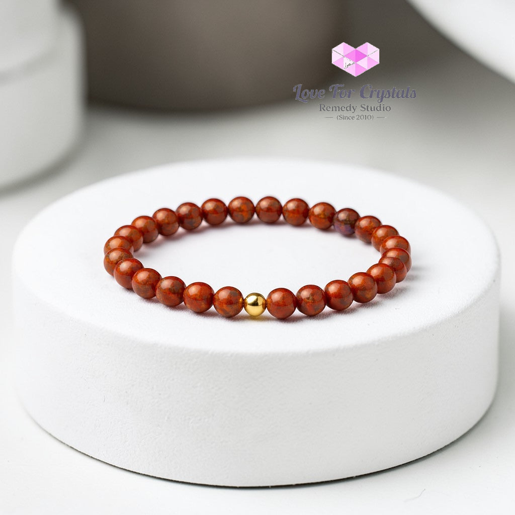 Red Jasper Grounded Strength 6mm Bracelet with 14k gold filled bead Bracelets & Bangles