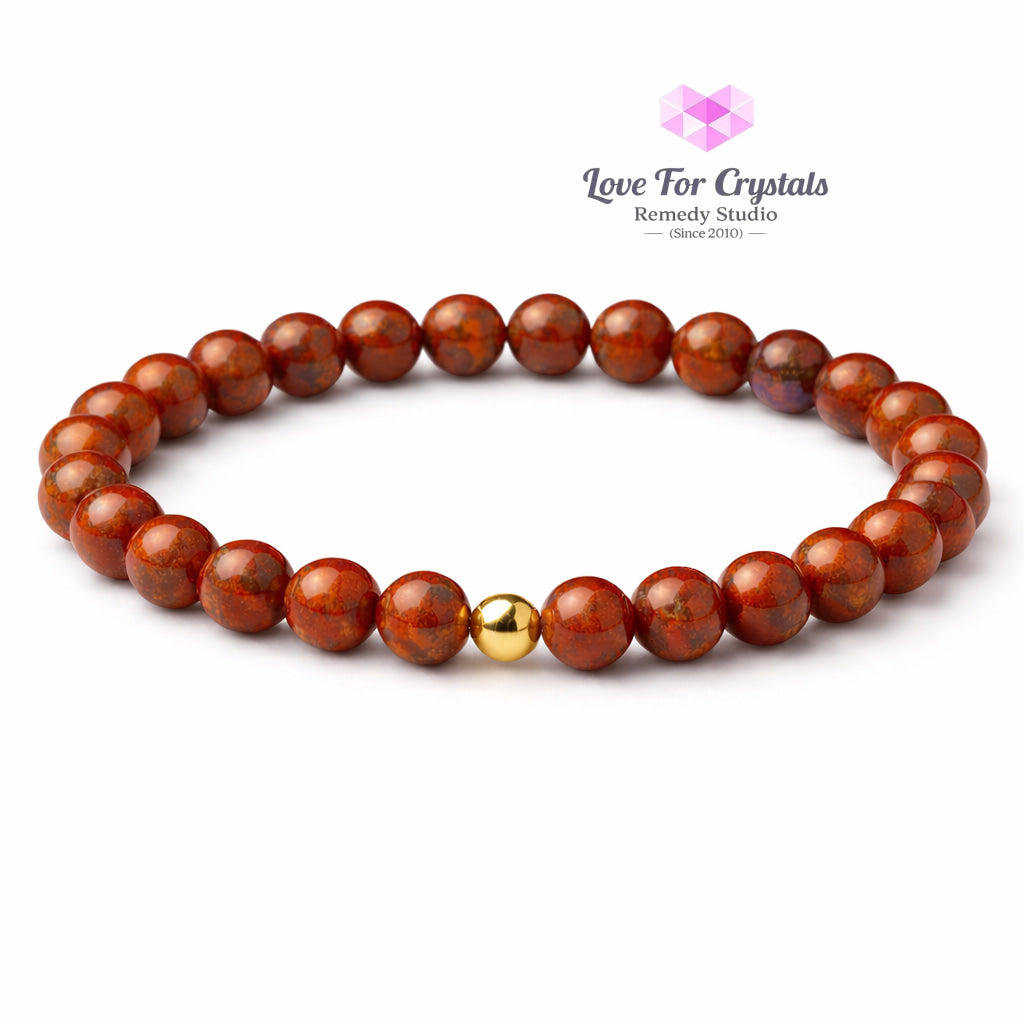 Red Jasper Grounded Strength 6mm Bracelet with 14k gold filled bead Bracelets & Bangles