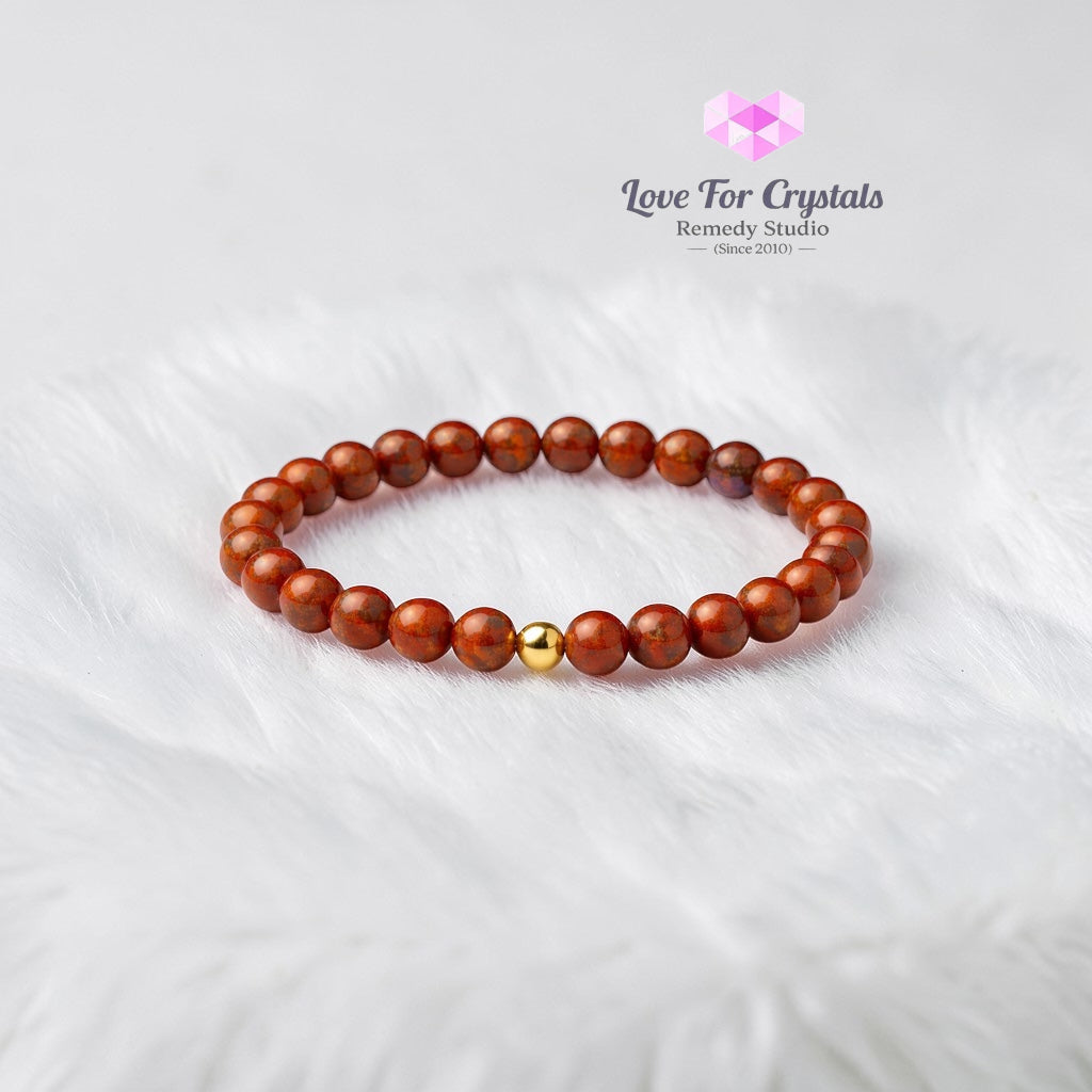 Red Jasper Grounded Strength 6mm Bracelet with 14k gold filled bead Bracelets & Bangles