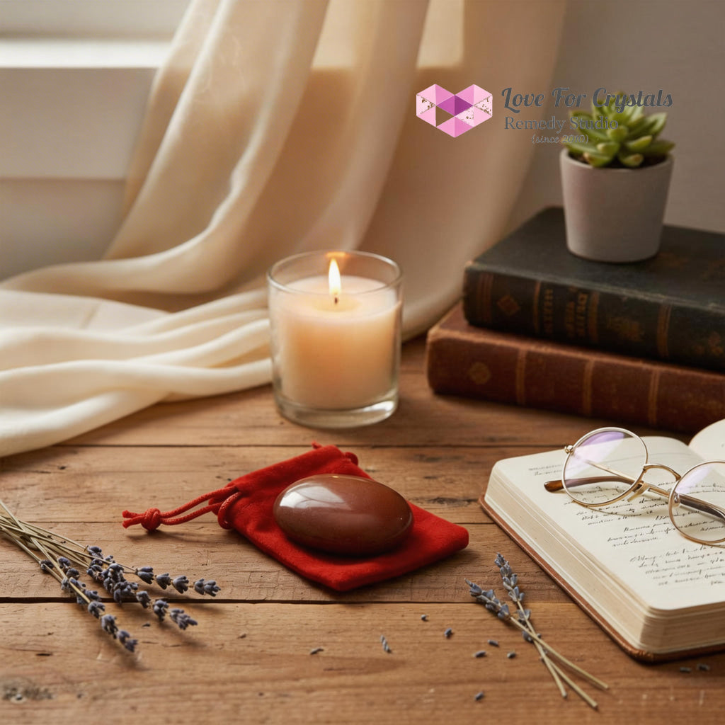 Red Jasper Stability Palm Stone 45mm (encoded & activated) Jasper