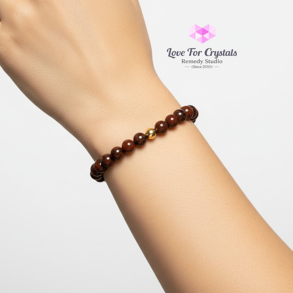 Red Obsidian Deep Emotonal Release 6mm Bracelet with 14k gold filled bead Bracelets & Bangles