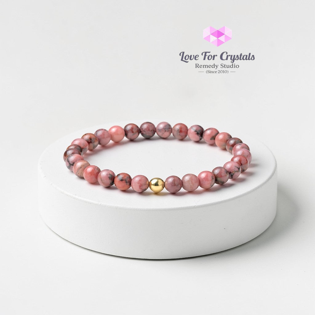 Rhodonite Heart Strength 6mm Bracelet with 14k gold filled bead Bracelets & Bangles
