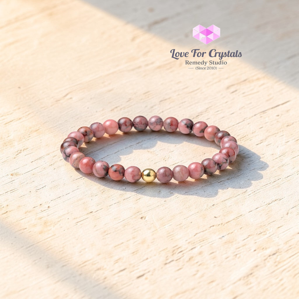 Rhodonite Heart Strength 6mm Bracelet with 14k gold filled bead Bracelets & Bangles