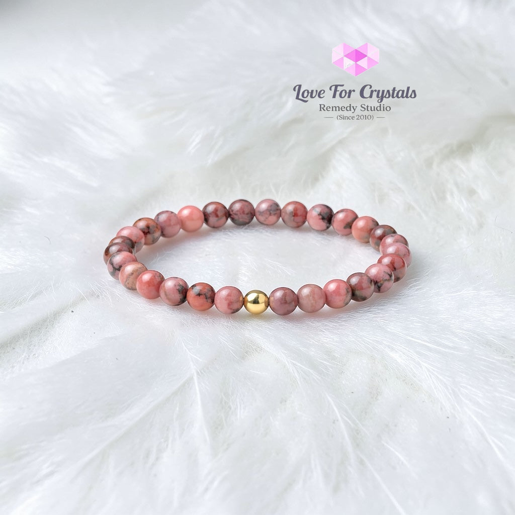 Rhodonite Heart Strength 6mm Bracelet with 14k gold filled bead Bracelets & Bangles