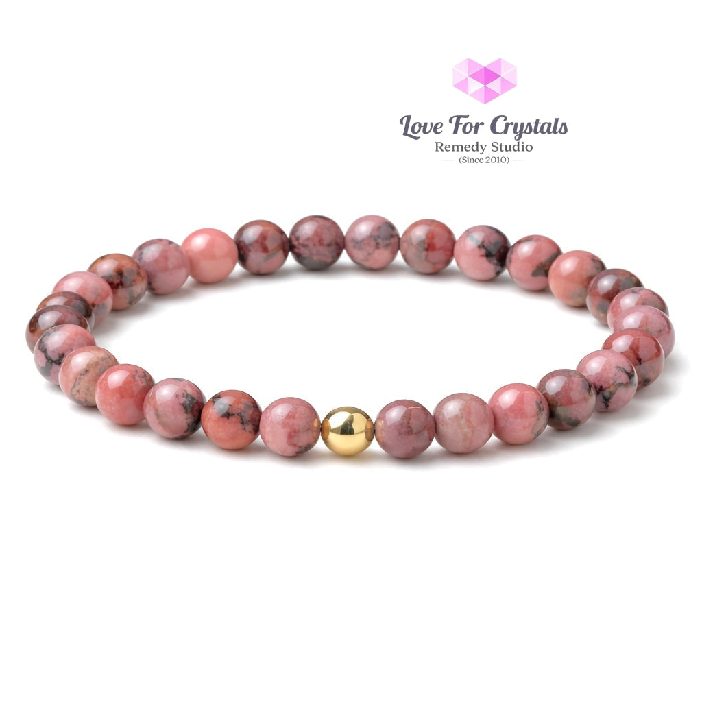 Rhodonite Heart Strength 6mm Bracelet with 14k gold filled bead Bracelets & Bangles