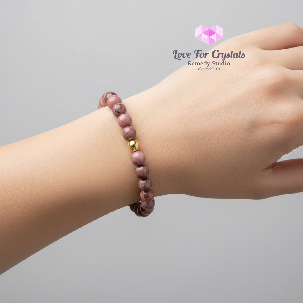 Rhodonite Heart Strength 6mm Bracelet with 14k gold filled bead Bracelets & Bangles