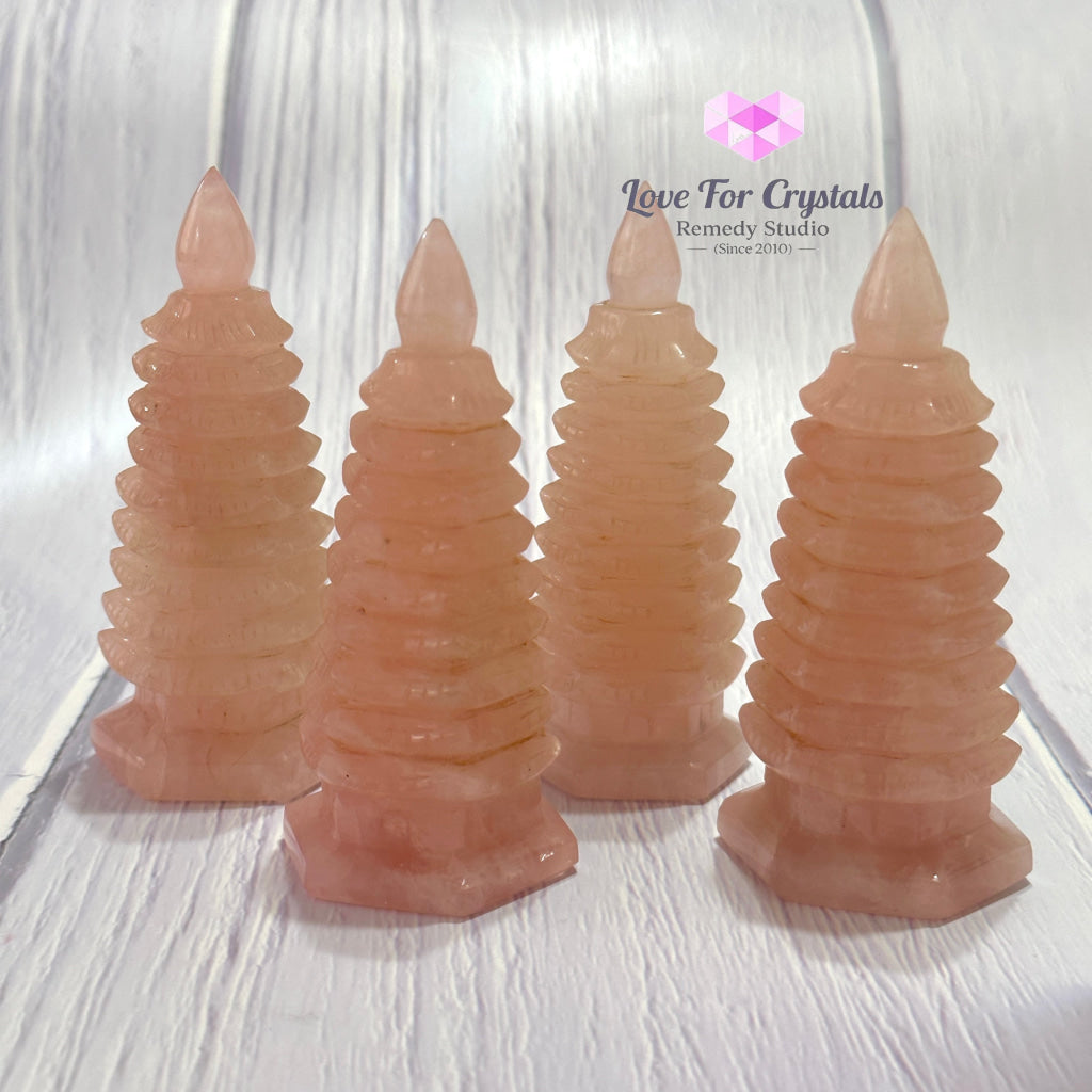 Rose Quartz 9-Tier Pagoda 4 Polished Crystals
