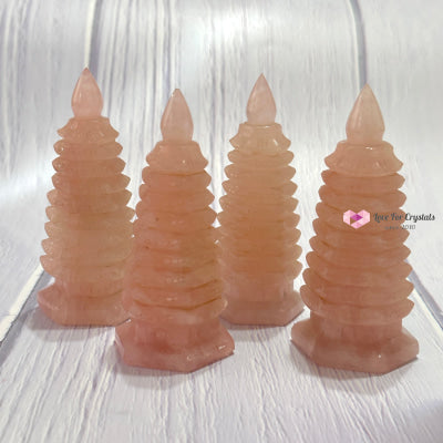 Rose Quartz 9-Tier Pagoda 4 Polished Crystals