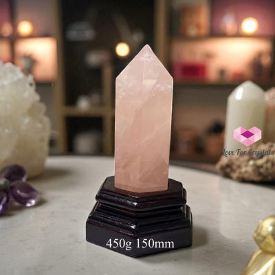 Rose Quartz Anchor Pointer with Wooden Stand 450g 150mm Rose quartz