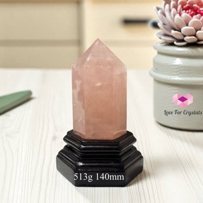 Rose Quartz Anchor Pointer with Wooden Stand 513g 140mm Rose quartz