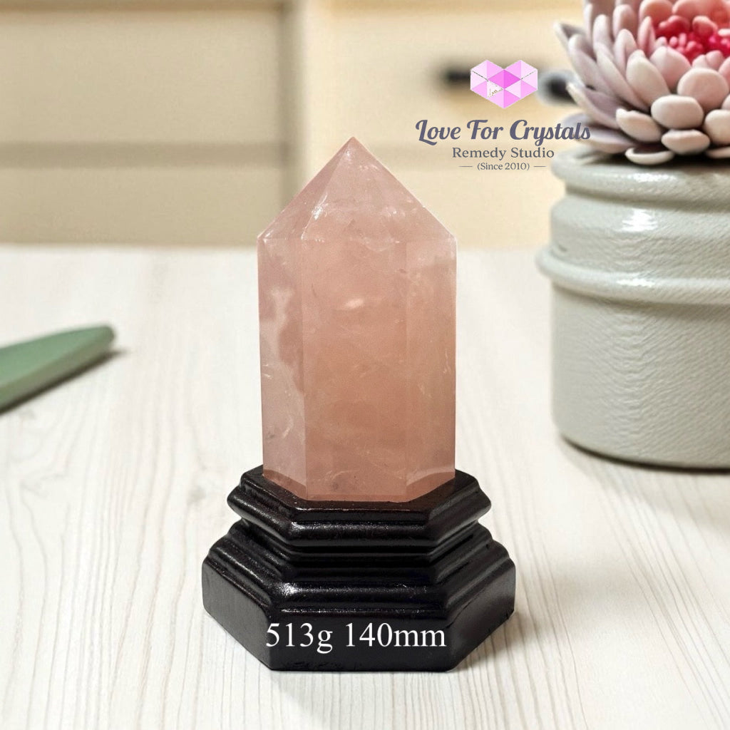 Rose Quartz Anchor Pointer with Wooden Stand 513g 140mm Rose quartz
