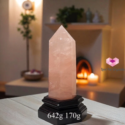 Rose Quartz Anchor Pointer with Wooden Stand 642g 170g Rose quartz
