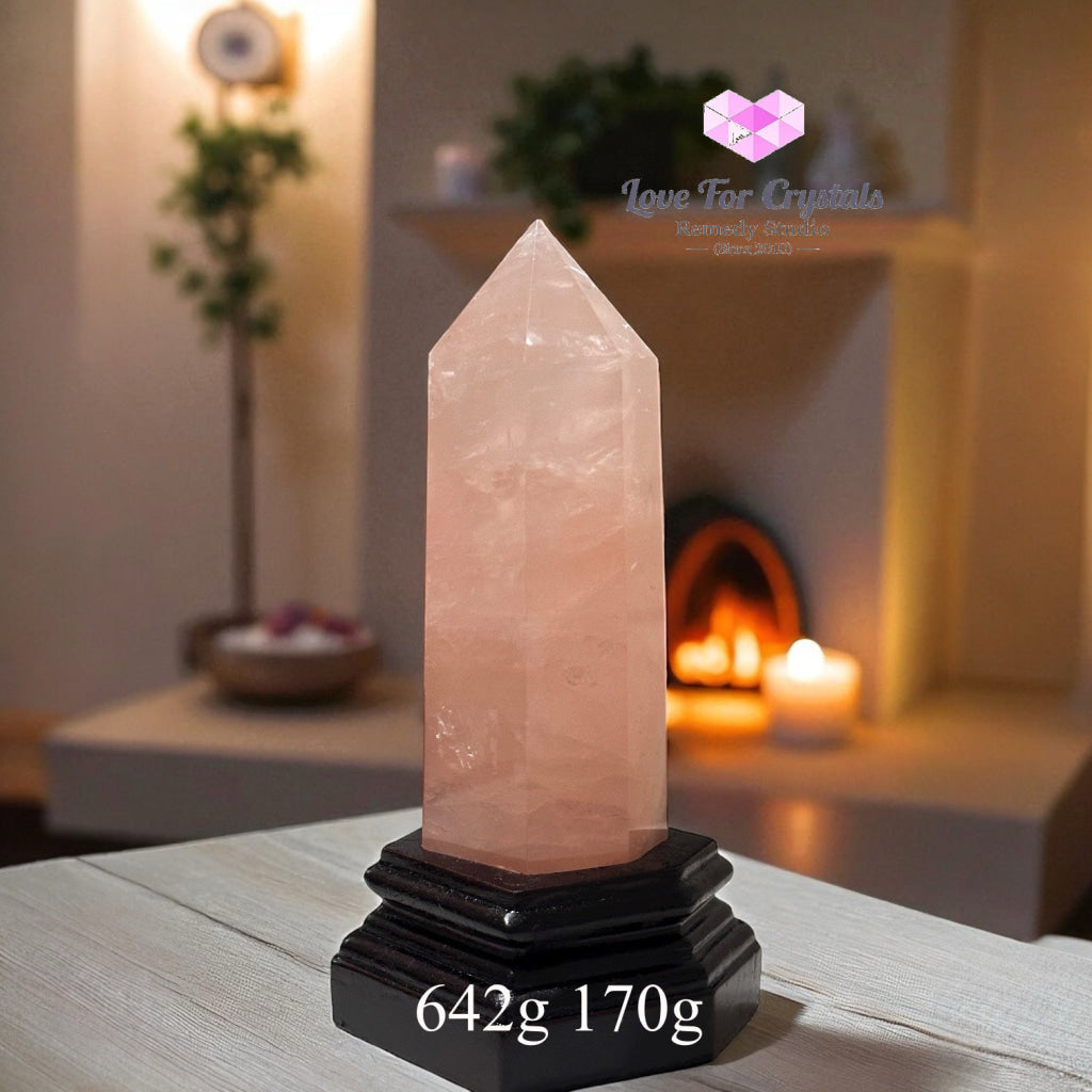 Rose Quartz Anchor Pointer with Wooden Stand 642g 170g Rose quartz