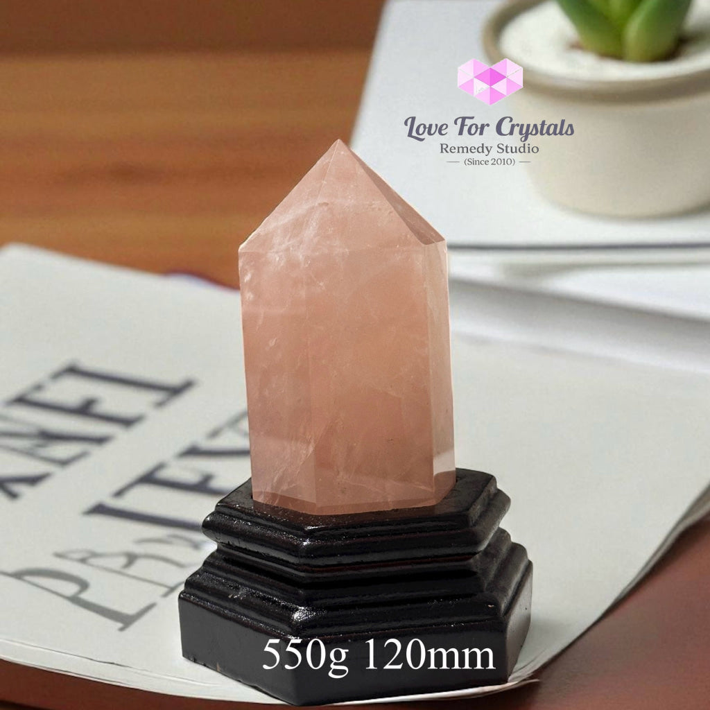 Rose Quartz Anchor Pointer with Wooden Stand 550g 120mm Rose quartz