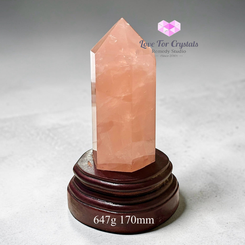 Rose Quartz Anchor Pointer with Wooden Stand (Encoded & Activated) 647g 170mm (AAA) Rose quartz
