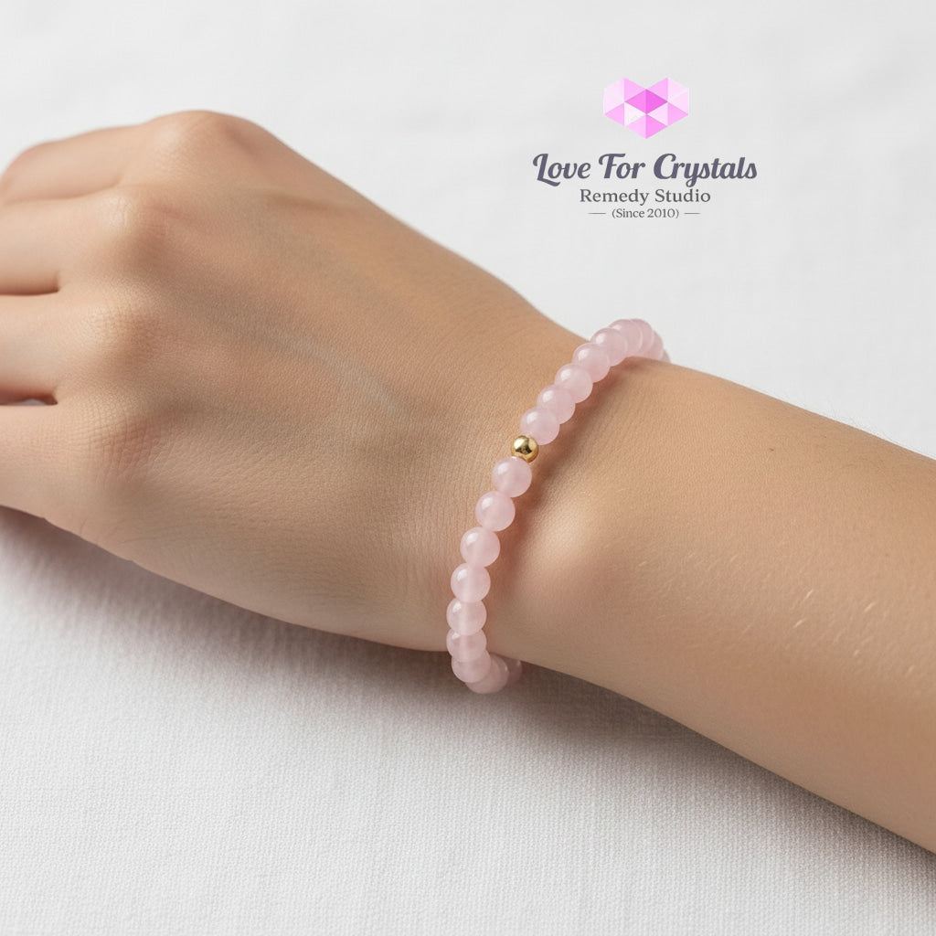 Rose Quartz Gentle Heart 6mm Bracelet with 14k gold filled bead Bracelets & Bangles