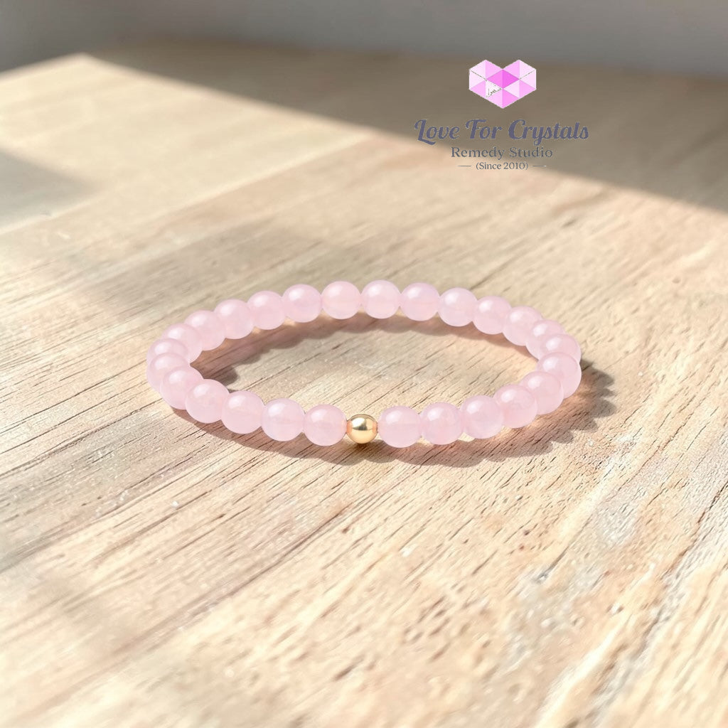 Rose Quartz Gentle Heart 6mm Bracelet with 14k gold filled bead Bracelets & Bangles