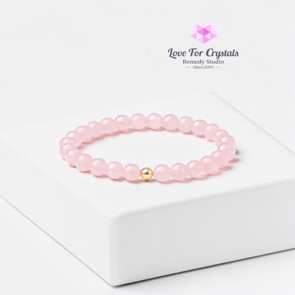 Rose Quartz Gentle Heart 6mm Bracelet with 14k gold filled bead Bracelets & Bangles