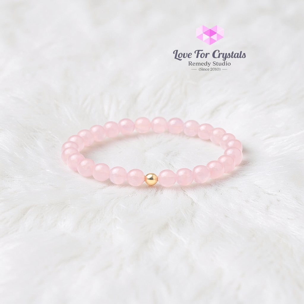 Rose Quartz Gentle Heart 6mm Bracelet with 14k gold filled bead Bracelets & Bangles
