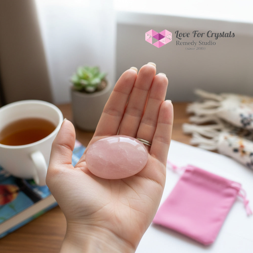Rose Quartz Love Harmony Palm Stone 45mm (encoded & activated)