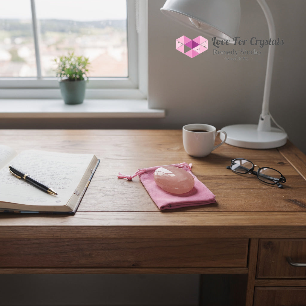 Rose Quartz Love Harmony Palm Stone 45mm (encoded & activated)