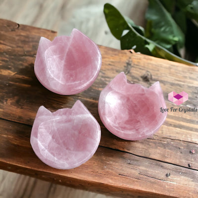 Rose Quartz Mini Cat Head Bowl 45Mm Carving Crystal