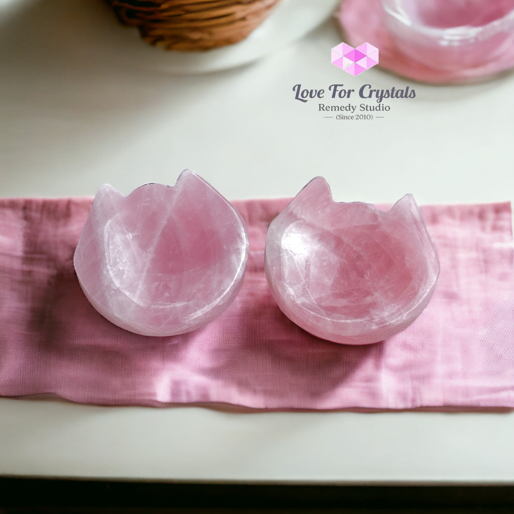 Rose Quartz Mini Cat Head Bowl 45Mm Carving Crystal