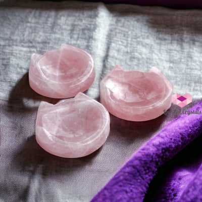 Rose Quartz Mini Cat Head Bowl 45Mm Carving Crystal