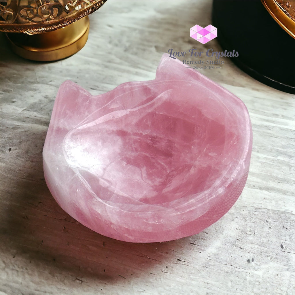 Rose Quartz Mini Cat Head Bowl 45Mm Carving Crystal