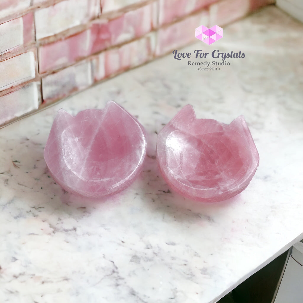 Rose Quartz Mini Cat Head Bowl 45Mm Carving Crystal