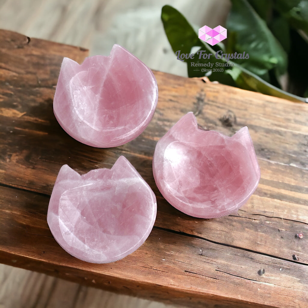 Rose Quartz Mini Cat Head Bowl 45Mm Carving Crystal