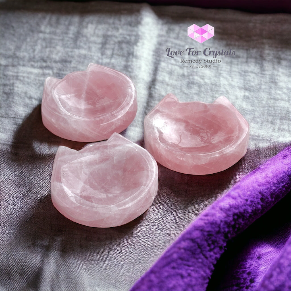 Rose Quartz Mini Cat Head Bowl 45Mm Carving Crystal