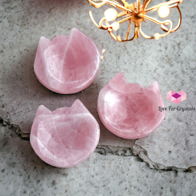 Rose Quartz Mini Cat Head Bowl 45Mm Carving Crystal