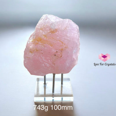 Rose Quartz Natural Raw With Acrylic Stand (Large) Brazil 743G 100Mm Crystal