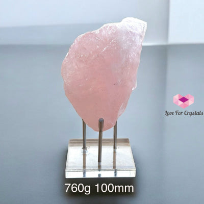 Rose Quartz Natural Raw With Acrylic Stand (Large) Brazil 760G 100Mm Crystal