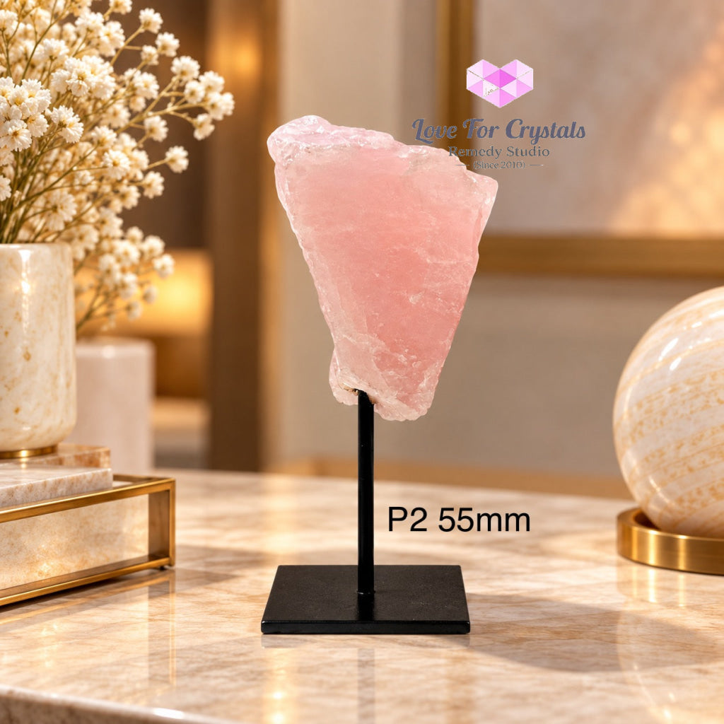 Rose Quartz Raw Mounted on Black Metal Stand (Brazil) Love Anchor - P2 55mm - Rose quartz
