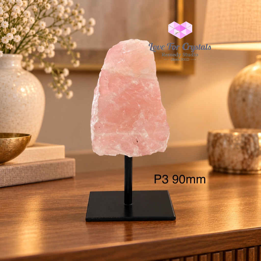 Rose Quartz Raw Mounted on Black Metal Stand (Brazil) Love Anchor - P3 90mm - Rose quartz