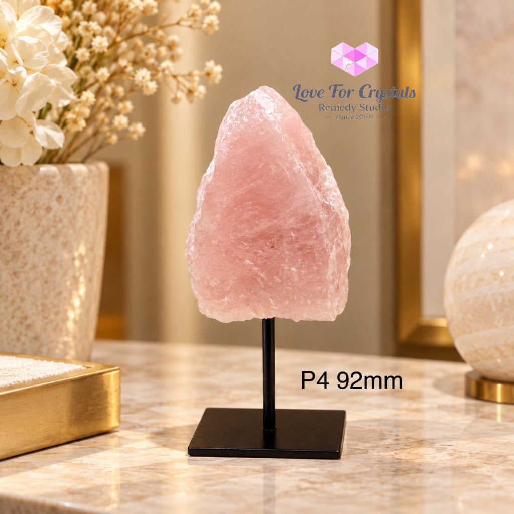 Rose Quartz Raw Mounted on Black Metal Stand (Brazil) Love Anchor - P4 92mm - Rose quartz