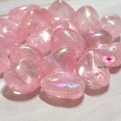 Rose Quartz Titanium Aura Tumbled Pack Of 2 (25Mm) Stones Crystals