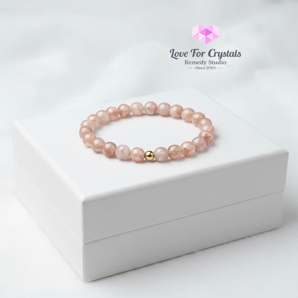 Sakura Flower Agate New Beginnings 6mm Bracelet with 14k gold filled bead Bracelets & Bangles